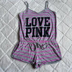Victoria's Secret PINK | Gray and Pink Striped Romper | Size Medium